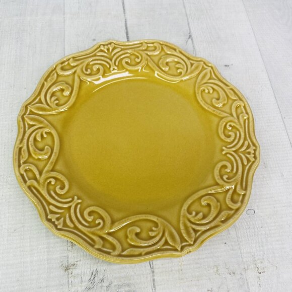Chris Madden JC Penny CORVELLA GOLD  Scrolls Stoneware Salad Lunch Plates Set 4 - Picture 2 of 16